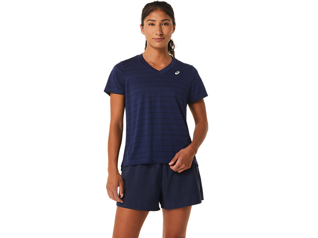 Dámské Tričko Asics Court Stripe Sleeve Tmavě Blankyt | 3270-FBDLZ