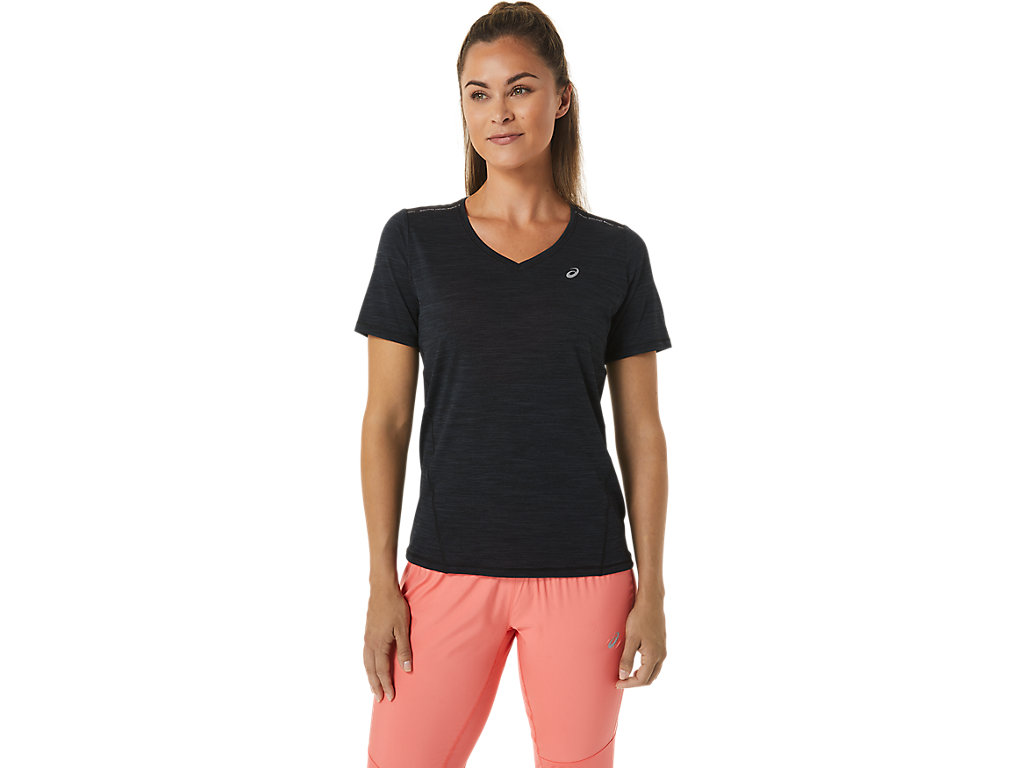 Dámské Tričko Asics Race V-Neck Sleeve Černé Šedé | 9740-ARSLO