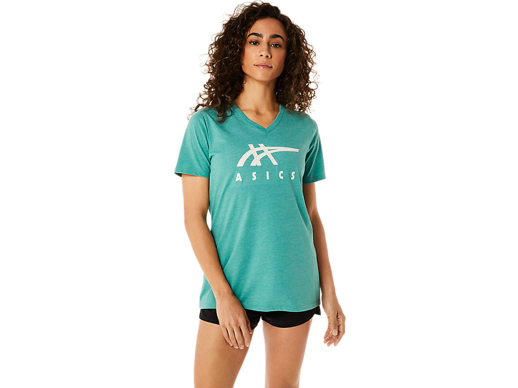 Dámské Tričko Asics Stripes V-Neck Olivy Zelené | 7689-MANUY