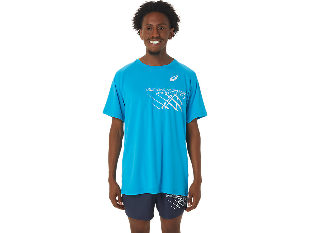 Pánské Tričko Asics Finish Line Grafická Sleeve Blankyt | 2976-KNZWB