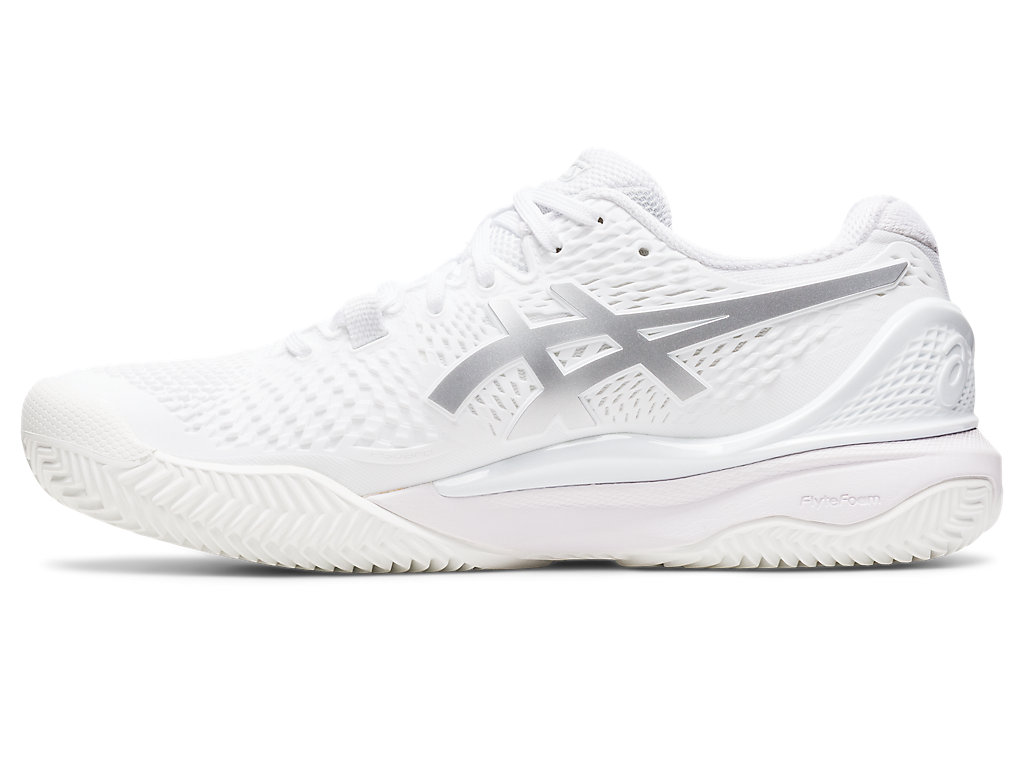 Dámské Tenisové Boty Asics Gel-Resolution 9 Clay Bílé Stříbrné | 6137-TKDNZ