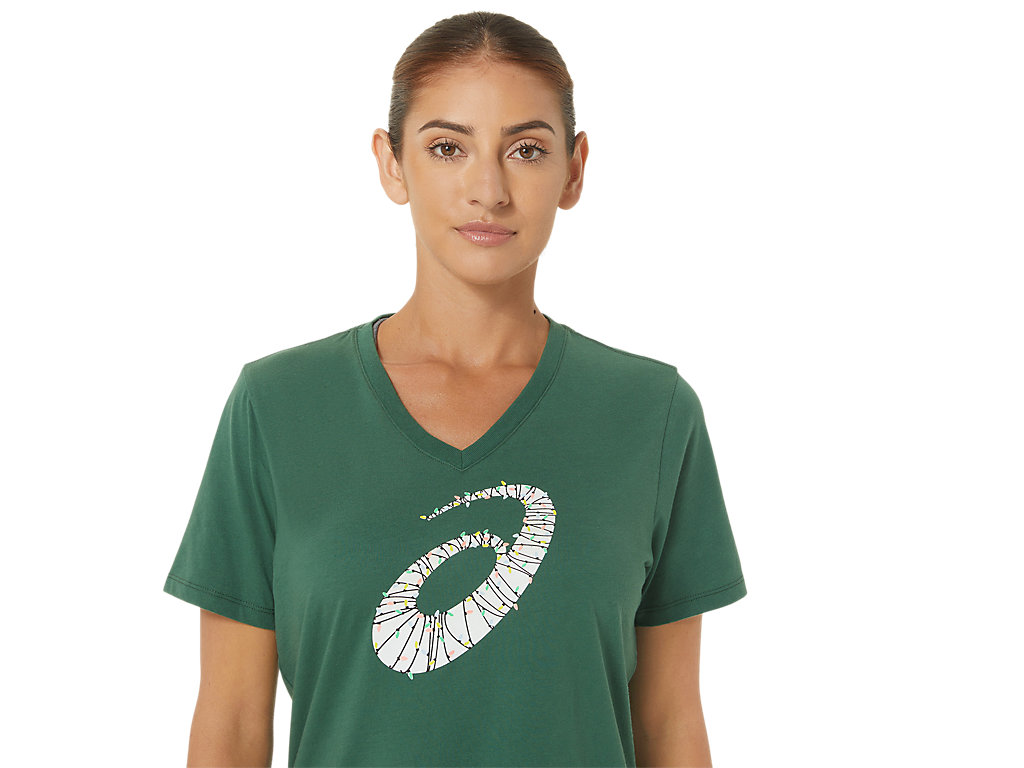 Dámské Tričko Asics Holiday Lights Logo Vneck Zelene | 6718-JMEZC