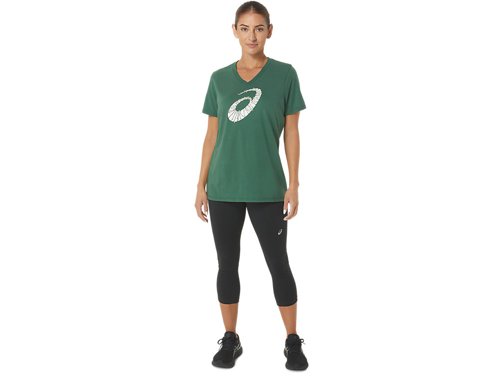 Dámské Tričko Asics Holiday Lights Logo Vneck Zelene | 6718-JMEZC