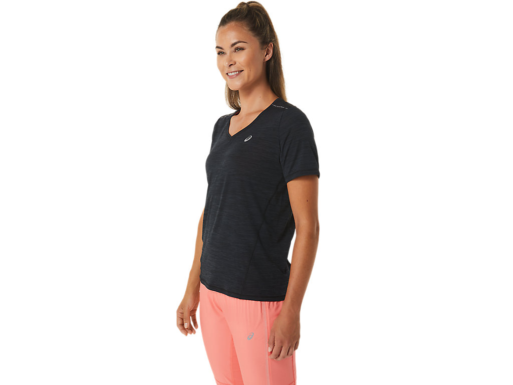 Dámské Tričko Asics Race V-Neck Sleeve Černé Šedé | 9740-ARSLO