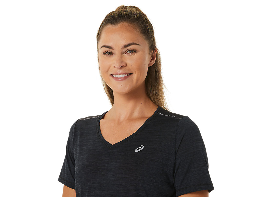 Dámské Tričko Asics Race V-Neck Sleeve Černé Šedé | 9740-ARSLO