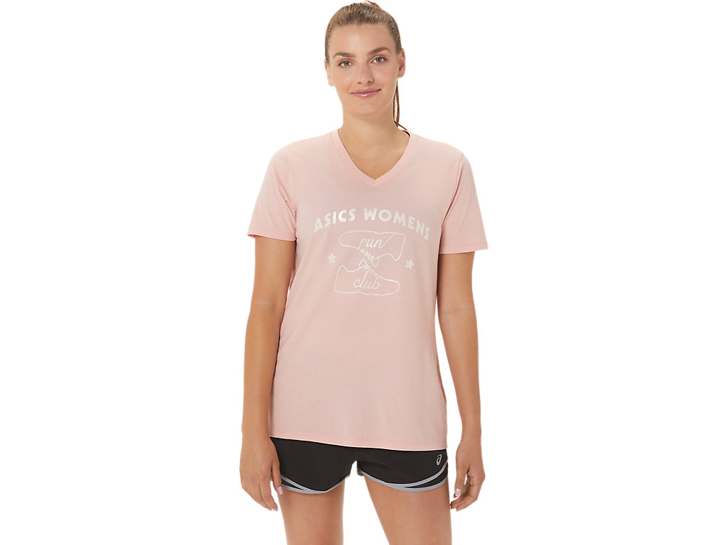 Dámské Tričko Asics Run Club V-Neck Růžové | 2065-ZTLEO