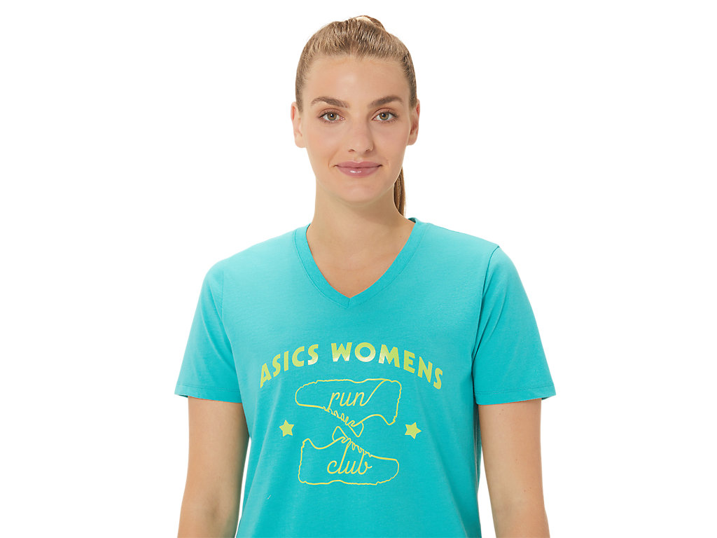 Dámské Tričko Asics Run Club V-Neck Tyrkysové | 3579-UARPN