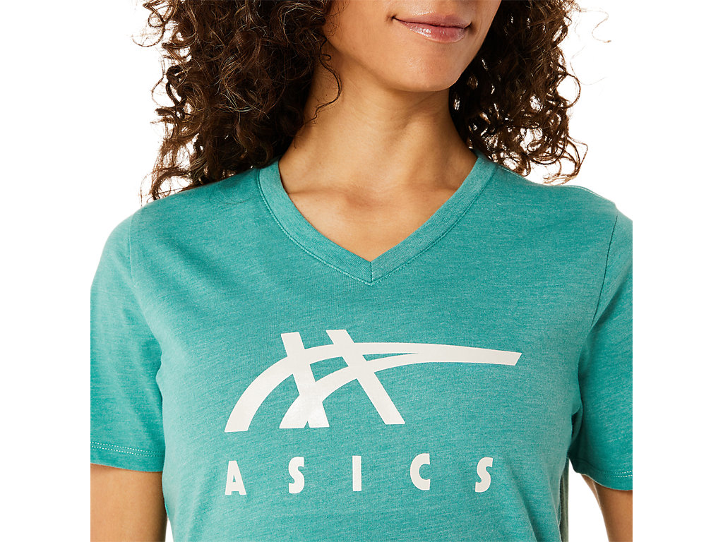 Dámské Tričko Asics Stripes V-Neck Olivy Zelené | 7689-MANUY