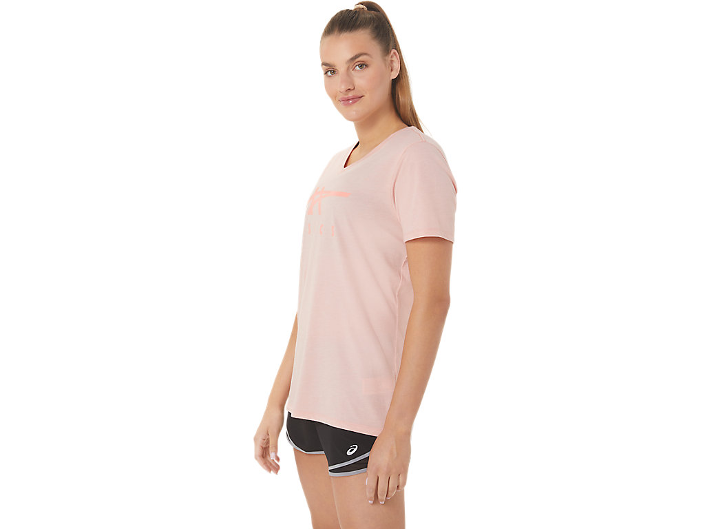 Dámské Tričko Asics Stripes V-Neck Růžové | 2457-VMRJW