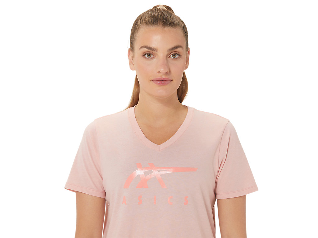 Dámské Tričko Asics Stripes V-Neck Růžové | 2457-VMRJW