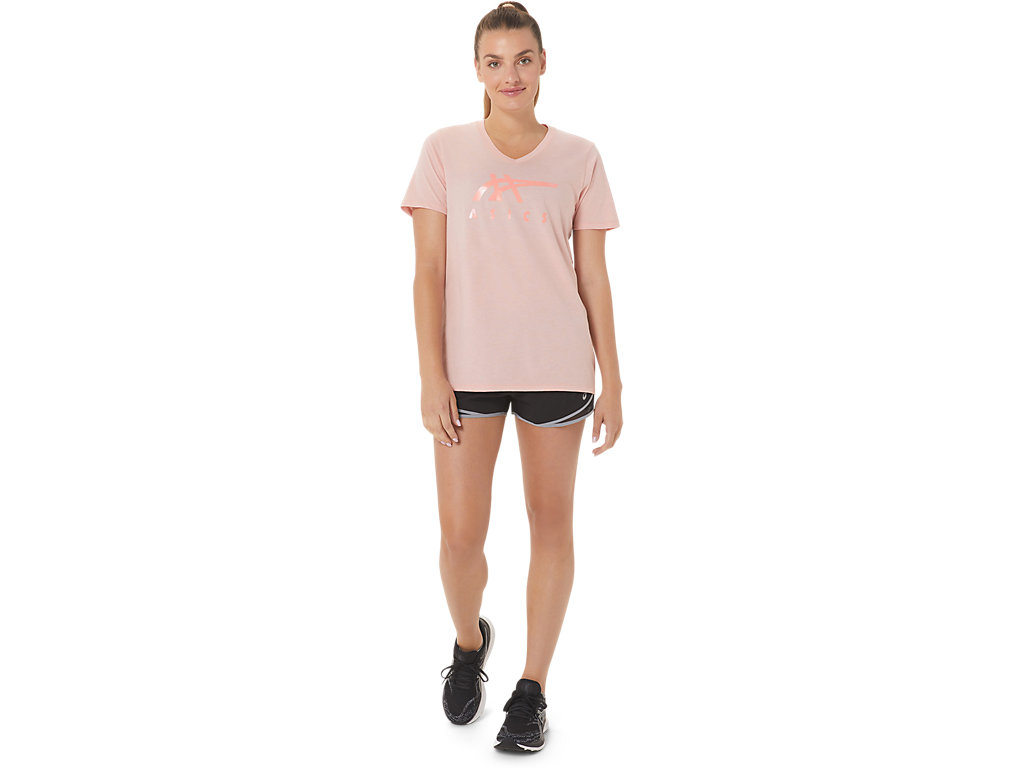 Dámské Tričko Asics Stripes V-Neck Růžové | 2457-VMRJW