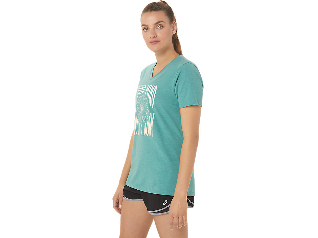 Dámské Tričko Asics Sunflower Slogan V-Neck Olivy Zelené | 4935-CUTWG