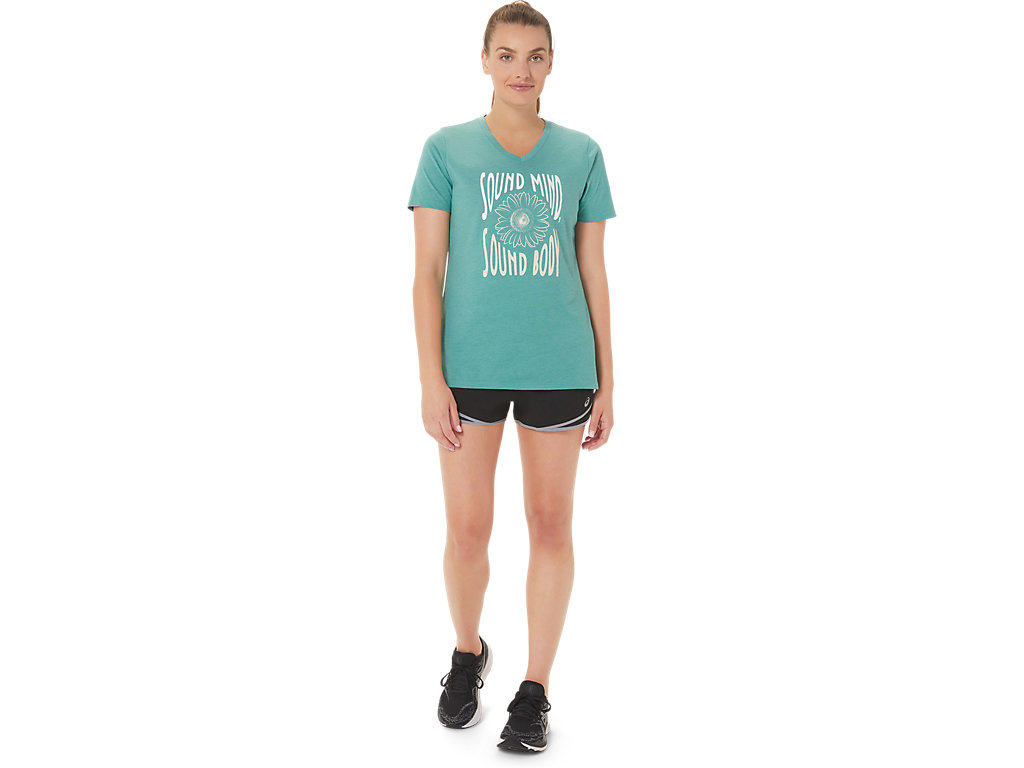 Dámské Tričko Asics Sunflower Slogan V-Neck Olivy Zelené | 4935-CUTWG