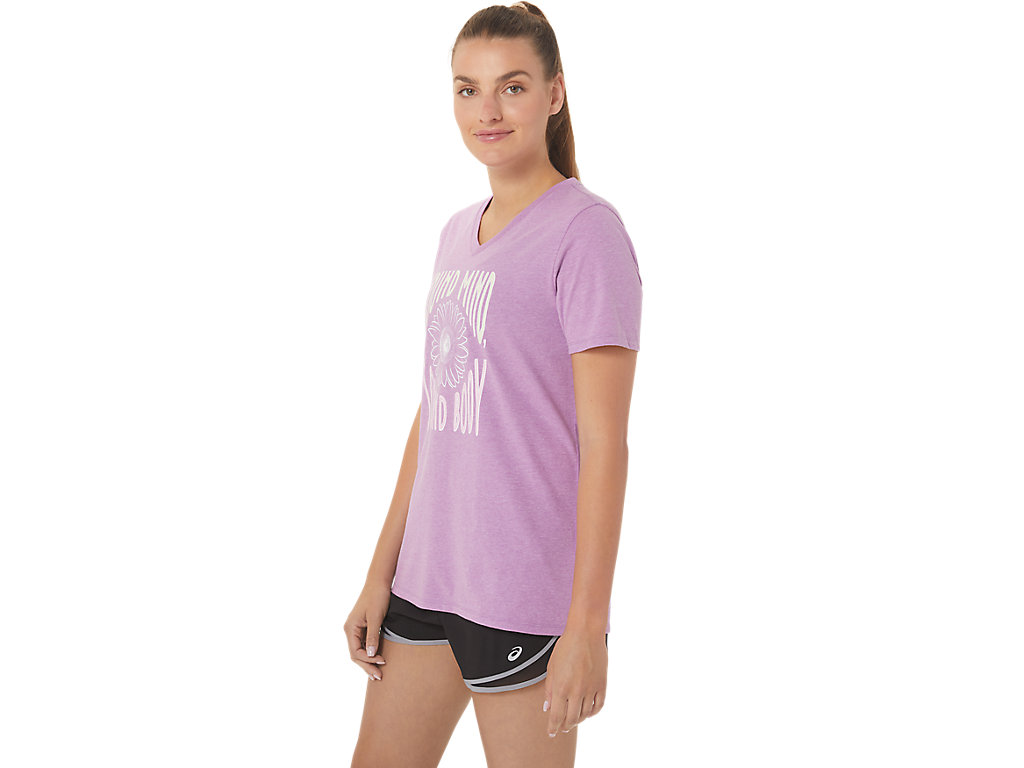 Dámské Tričko Asics Sunflower Slogan V-Neck Fialové | 8356-FGBKM