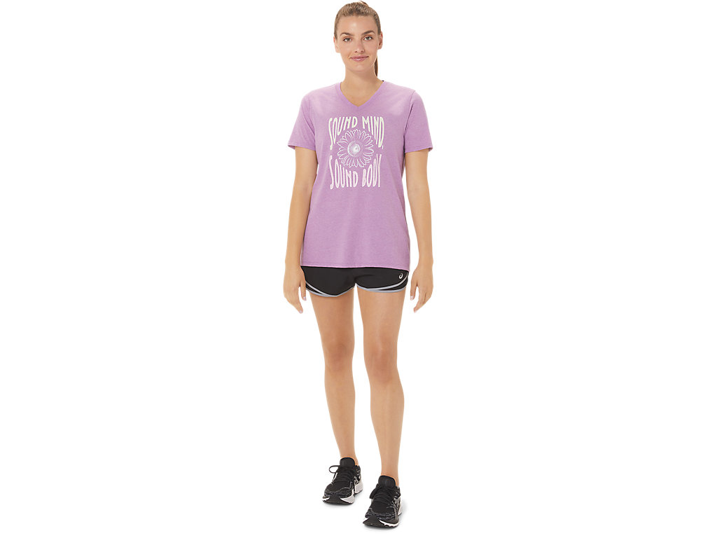 Dámské Tričko Asics Sunflower Slogan V-Neck Fialové | 8356-FGBKM