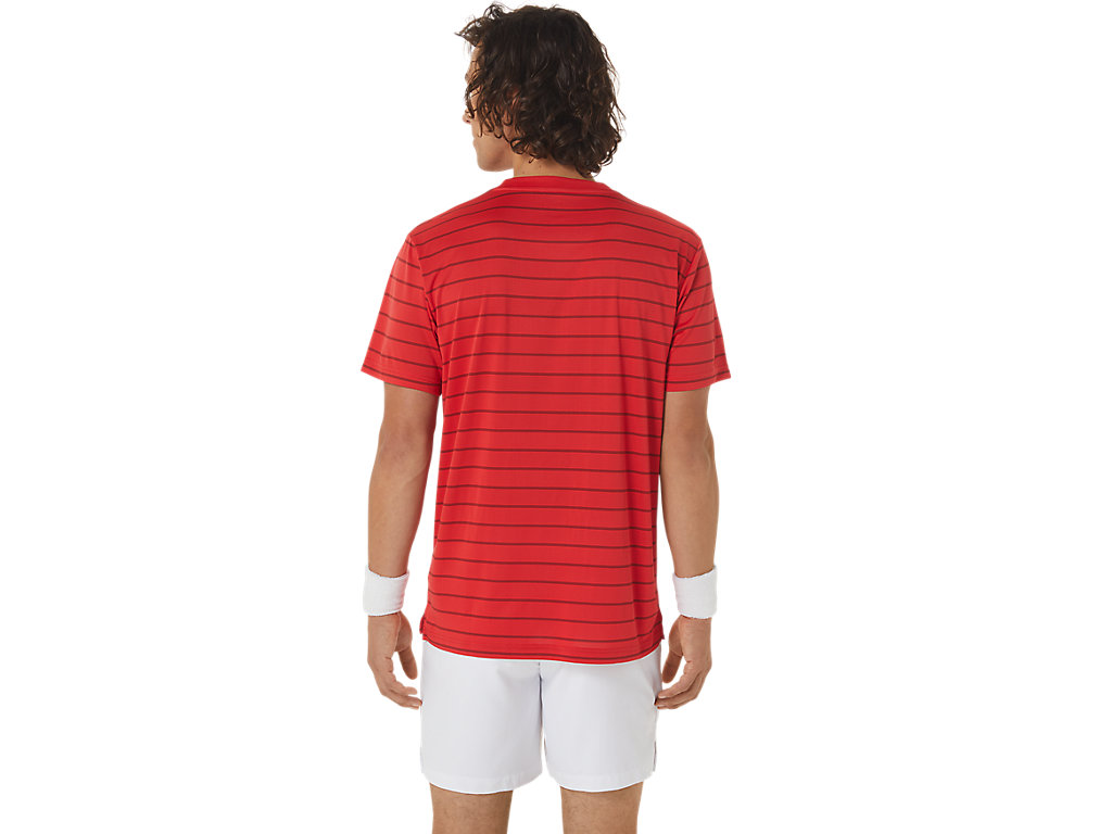 Pánské Tričko Asics Court Stripe Sleeve Červené | 7251-WQHJD