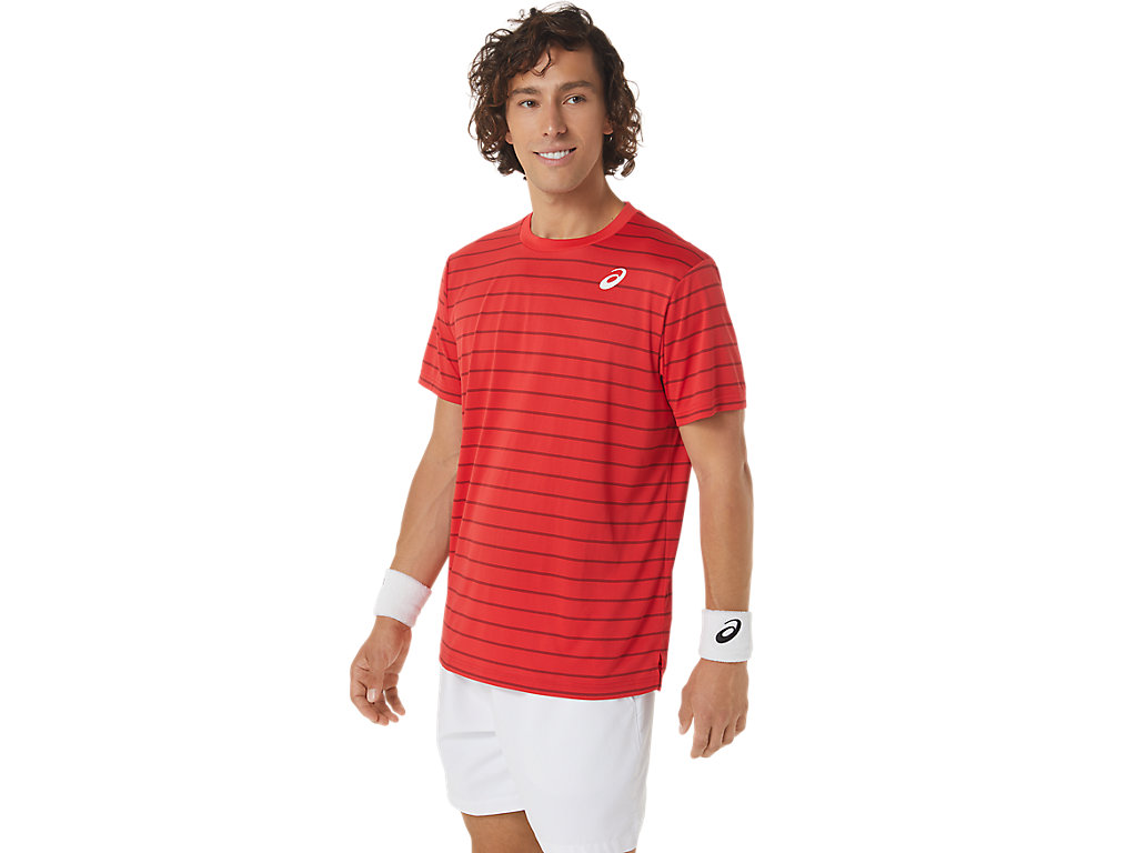 Pánské Tričko Asics Court Stripe Sleeve Červené | 7251-WQHJD