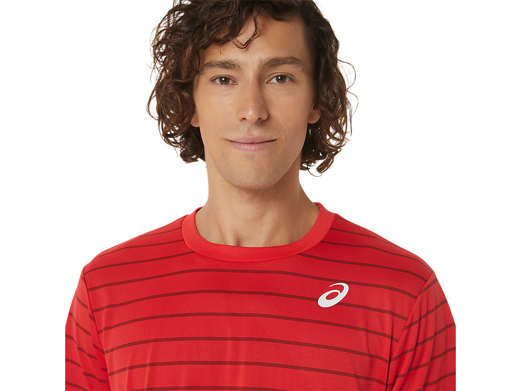 Pánské Tričko Asics Court Stripe Sleeve Červené | 7251-WQHJD