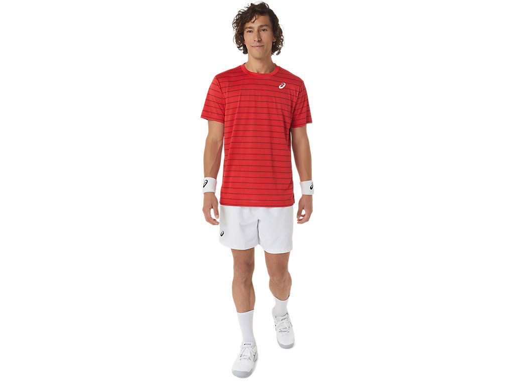 Pánské Tričko Asics Court Stripe Sleeve Červené | 7251-WQHJD