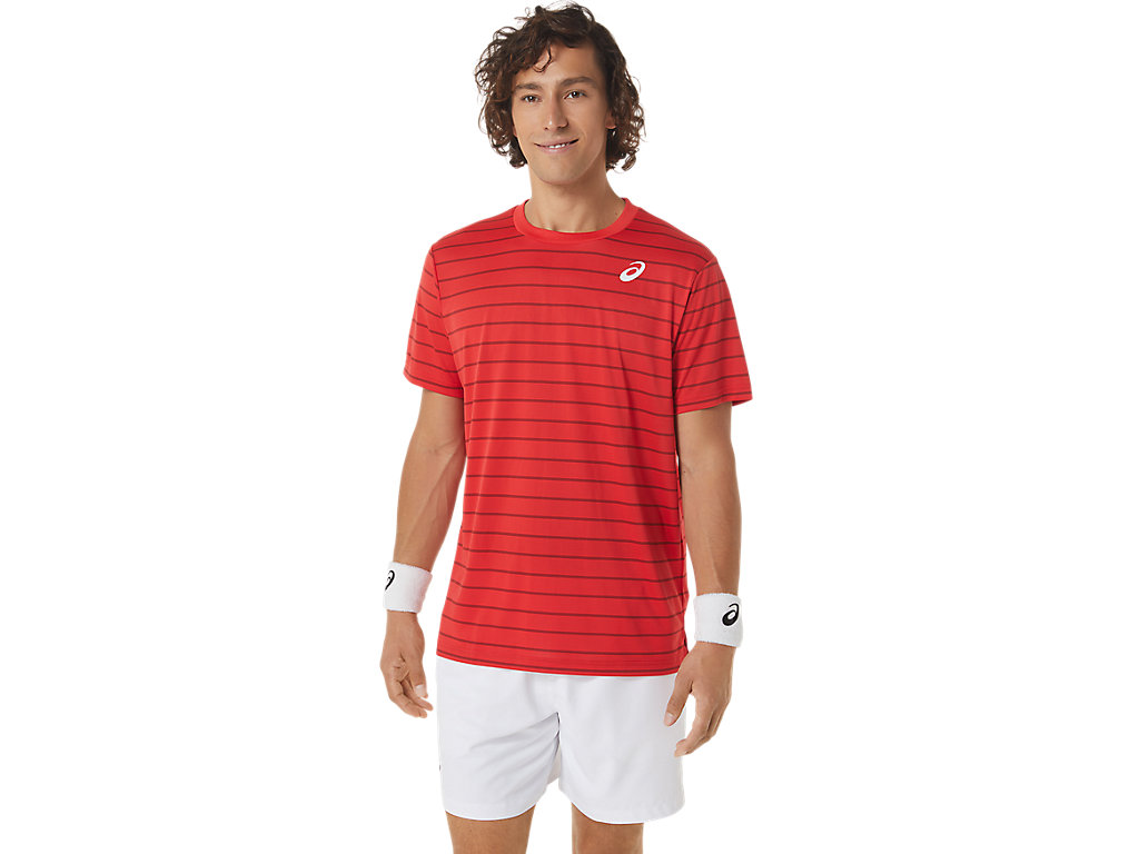 Pánské Tričko Asics Court Stripe Sleeve Červené | 7251-WQHJD