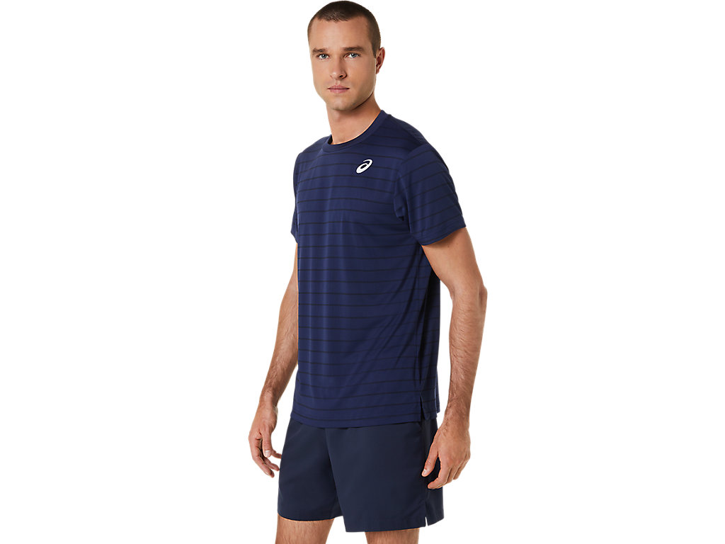 Pánské Tričko Asics Court Stripe Sleeve Tmavě Blankyt | 9605-BOZID