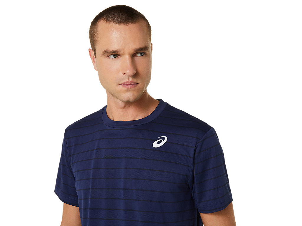 Pánské Tričko Asics Court Stripe Sleeve Tmavě Blankyt | 9605-BOZID