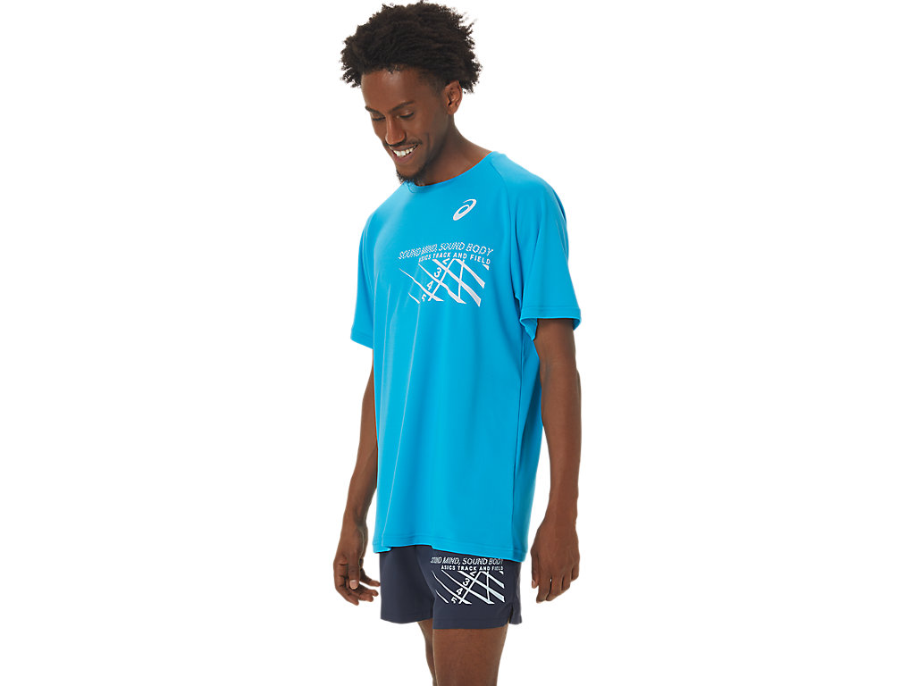 Pánské Tričko Asics Finish Line Grafická Sleeve Blankyt | 2976-KNZWB