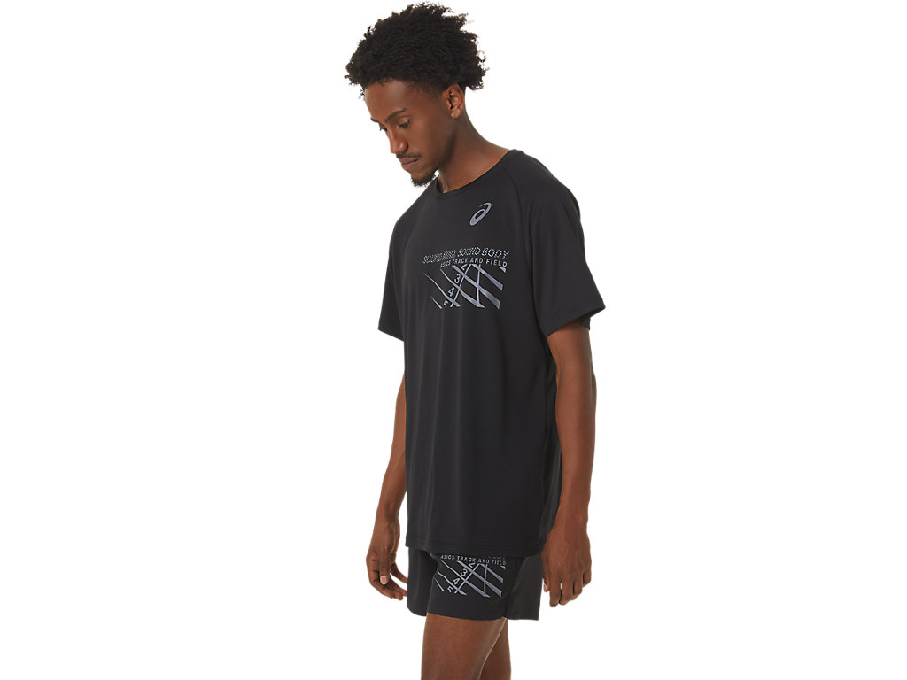 Pánské Tričko Asics Finish Line Grafická Sleeve Černé | 9137-SQJWC